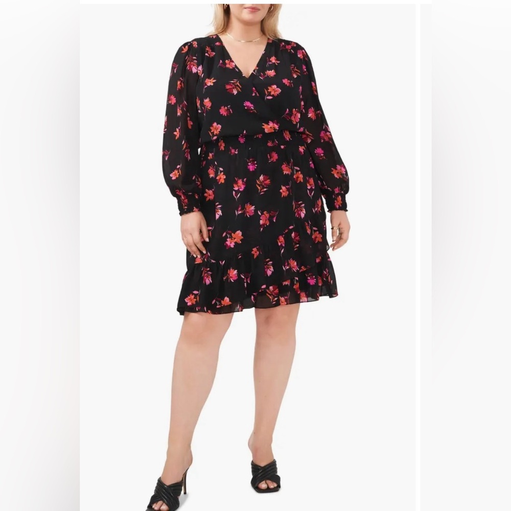 Smocked Floral Print Ruffle Long Sleeve Minidress - Pomegranate Pink